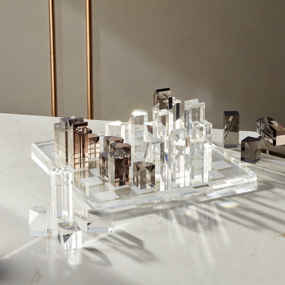 CB2 Clear And Smoke Grey Acrylic Chess Set